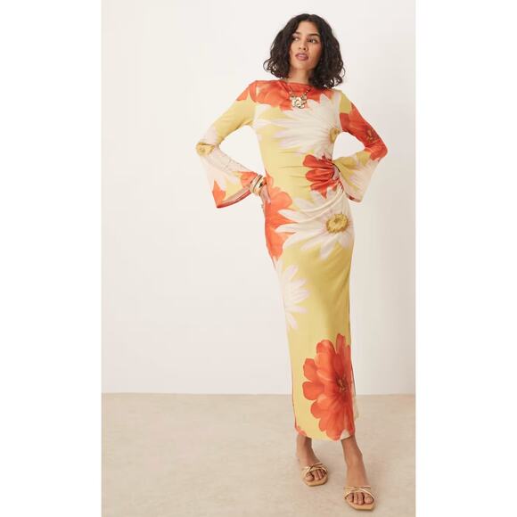 ASOS Angel Sleeve Midaxi Dress Bold Floral Retro Gardencore S - Picture 1 of 10